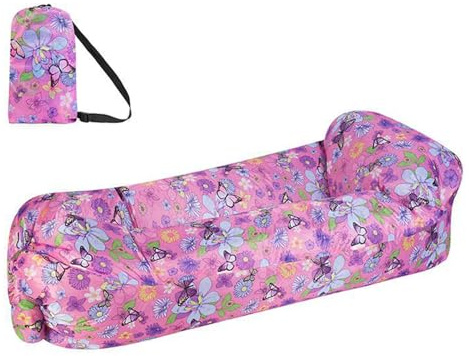 Hiseng Aufblasbares Sofa, Tragbares Luftsofa Luftsack Wasserdichtes Air Lounger Aufblasbare Luft Sofa Couch für Strand Camping Reisen Park Musikfestivals Outdoor (Lila Schmetterling,220x70cm)