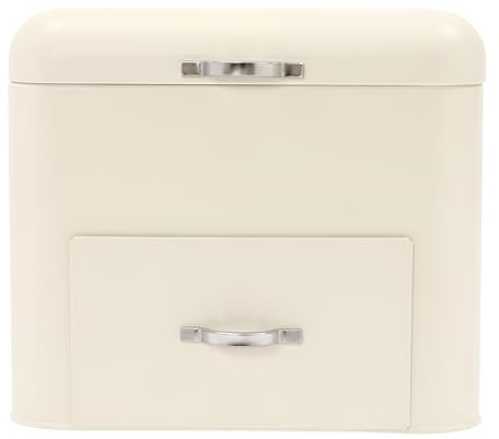MEHOOSPVN Metal Bread Boxes, 2 Layer Iron Bread Storage Bin Kitchen Container with Top Lid and 2 Drawers Large Capacity Bread Fresh Keeper Organizer for Farmhouse Kitchen Counter, Milky White
