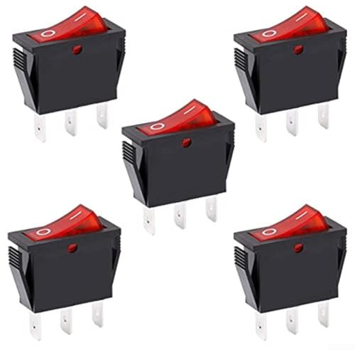 Öldichter Wippschalter, 5 Stück, SPST 3 Klemmen, 16 A, 250 VAC, rotes Licht, 5 Stück