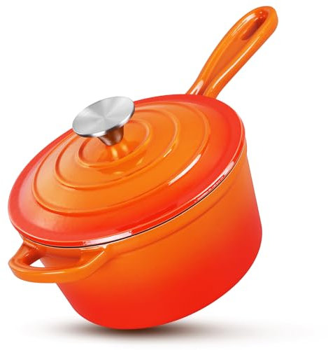 HaSteeL Cacerola de hierro fundido de 1 cuarto de galón, mini horno holandés esmaltado con tapa, sartén antiadherente pequeña para leche, salsa de tomate para pasta, mantequilla, desayuno, sopa, apto