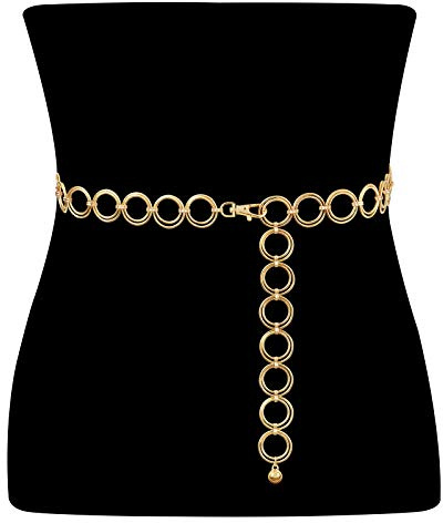 VONMELLI Cintura Gioiello Donna Moda Cintura Donna O-Ring Cintura a Catena in Metallo Eleganti Cintura Sottile in Vita Alta Regolabile Cinturino per Vestito Abiti Jeans Oro XL