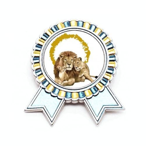 Brosche mit Katzenlöwen, wilde Löwen, Anstecknadel, Gewinner-Auszeichnung, Medaille, M, Metall