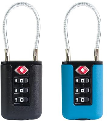 UP Security Luggage Locks TSA Approved 2 Pack, Small Padlock Combination, TSA Locks for Luggage, Cabel Combo Padlock with Code, for Suitcase, Backpack Zipper, Locker, Gun Case, Ammo Can (Black+Blue)