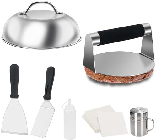Hmseng Burgerpress-Set, Burger-Bastelset, Grillspatel, Gewürzstreuer und Quetschflasche, Wachspatty-Papier, zum Grillen, Kochen, Rindfleisch-Burger, Grillzubehör-Set -design2