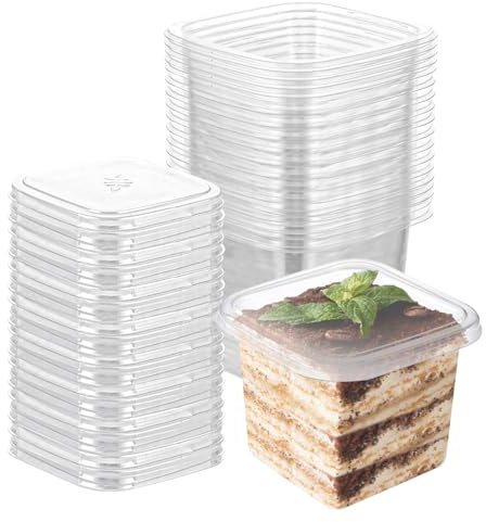 LDHHYH 150 Pack Plastic Dessert Cups with Lids, 400ml Cheesecake Pots | Plastic Dessert Bowls, Clear Parfait Cup, Tiramisu Container, 10x10x7.5cm, for Desserts Pudding Mousse Party