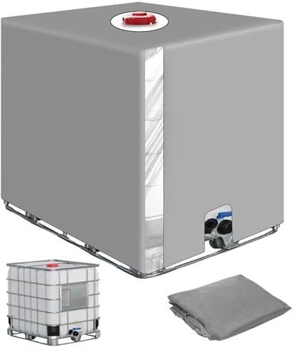 SOBEAU Copertura per Serbatoio Acqua IBC 1000 litri, Copertura Cisterna Acqua Protezione con Apertura Superiore, Anti-UV Antipolvere Copertura Protettiva Serbatoi Acqua, Grigio(120 x 100 x 116 cm)
