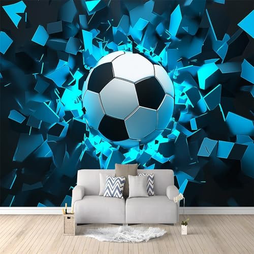 Wallpaper Murals Blue Geometric Football 350x256 cm 3D Art Photo Wallpaper, HD Print Wall Mural Giant Poster, Modern Living Room Bedroom Kids Room Backdrop Wall Decor