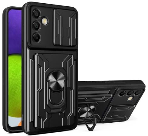 ILING Portefeuille Coque pour Samsung Galaxy A26 5G, Très Mince Mate Antichoc PC Housse Silicone Étui avec Fentes pour Cartes, Support pour Bague, Caméra Couvercle (Noir)