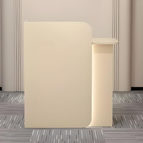 Snaweo Kleine Empfangstheke, Empfangstresen, Rezeptionstheke mit LED-Leuchten und verschließbaren Schubladen, Holztheke für Kasse(Cream White,120cm/47in)