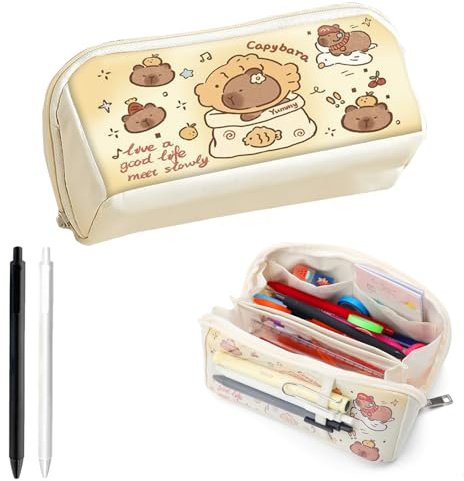 ZMDMAH Federmäppchen mehrlagig für Schreibwaren, Niedliches Capybara-Druck Federmäppchen Set, Großes Federmäppchen für Kinder Tier Stiftemäppchen Niedliche Stifthülle Stifthalter für Mädchen