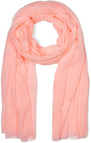styleBREAKER Damen Schal Leicht & Transparent mit kurzen Fransen | Einfarbiges Halstuch für Frühling und Sommer | Weiches großes Schultertuch 188 x 100 cm, Farbe:Apricot