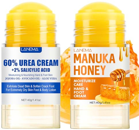 Ultimate Cracked Heel Balm Duo: 60% Urea Foot Cream Plus 2% Sali-cylic Acid & Manuka Honey Moisturise Balm - Maximum Strength Fast-Absorbing Hand Foot Repair, Dry Skin, Vegan Foot Cream for Women Men