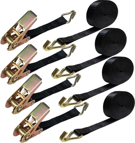 Ratchet Straps 6m 1763LB 4 Sets, Adjustable Ratchet Straps for Heavy Cargo Securing, Heavy Duty Tie Down Straps with Hooks for Securing Motorcycles, Kayaks, Truck, Trailer, Vans, Car Roof etc.