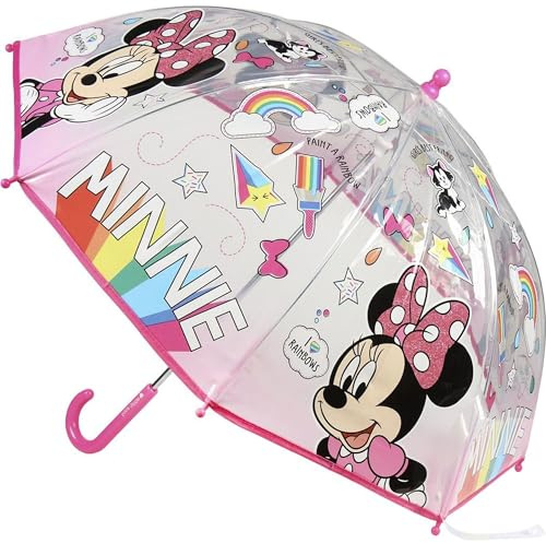 Ombrello Disney per bambini con Frozen, Mickey, Minnie e Stitch – Ombrello per bambini antivento e impermeabile con design colorato e manico ergonomico, Minnie., Standard