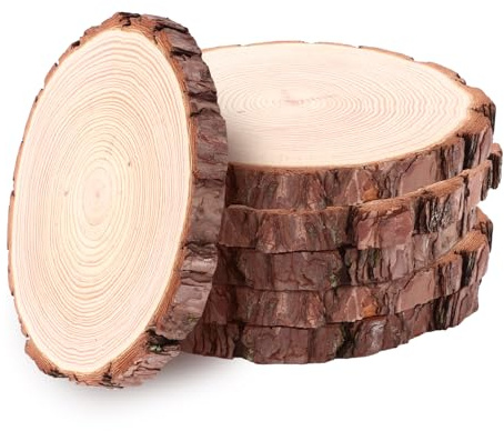 WOPPLXY 6 Stücke Baumscheiben, 2cm Dicke Holzscheiben 20 cm Durchmesser - 24 cm Durchmesser, Holzscheiben Deko Runde aus Naturholz für Holzuntersetzer, DIY Handwerk, Weihnachten Dekoration