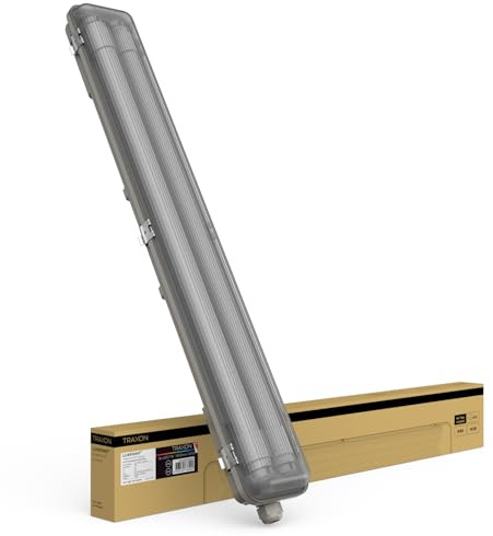 TRAXON LUXPOINT® Pantalla Estanca Vacia Sellada para 2 Tubos LED T8 (Tubo *No incluido) 60cm, Libre de halogeno, IP65 Impermeable, para Parking, Almacen, Túnel (60cm | 2 tubo T8)