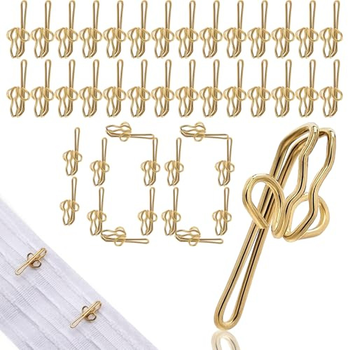100pcs Brass Curtain Hooks – Heavy Duty Metal Hooks for Pleated Drapes, Pinch Pleat & Pencil Pleat Curtains – Rustproof, Strong Drapery Hooks for Home, Office, Hotel – Easy to Install & Reuse
