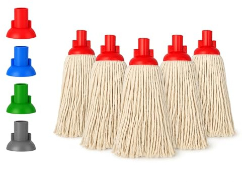BH | 16 Py Plastic Push Socket Mop Head | 5 Pcs | Red | Wet or Dry Floor Cleaning | Disposable | Replacement | Cotton Thick Absorbent Yarn | Everyday Home, Office, Commercial Use - by BEST HOUSE