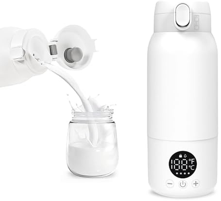 KBIBCK Tragbarer Flaschenwärmer Baby, 500ML Flaschenwärmer Baby Unterwegs, Flaschenwärmers Schnelle Erwärmung Muttermilch Wasser, 35 bis 70 Grad Einstellbar, USB-Aufladbar MobilerFlaschenwärmer (Weiß)