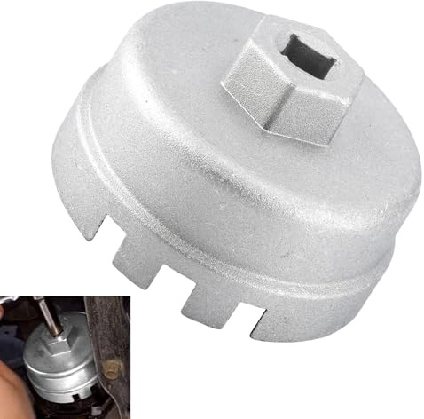 EZVEZS Clé à filtre à huile 64,5 mm - Outil de démontage en alliage d'aluminium avec 14 rainures - Outil universel pour Mercedes-Benz, Porsche, Audi, BMW (argenté)
