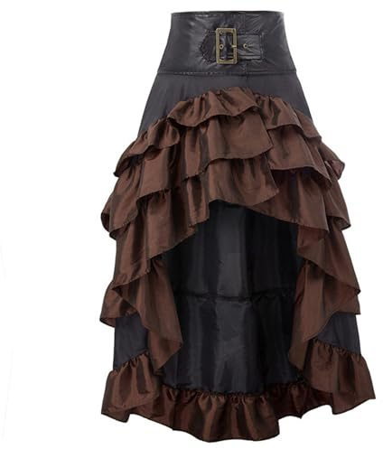 Générique 2025 Jupe Longue Femme Victorienne Steampunk Taille Haute, Jupe Médiévale Renaissance à Volants Vintage, Deguisement Cosplay Halloween, Tenue de Pirate, Haute A-Ligne Plissée Maxi