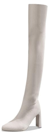 Generisch 2026 Women's Winter Knitted High Heel Overknee Boots Fashionable Boots, White, 9 UK