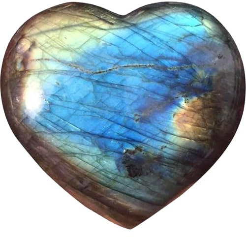 Piedra de labradorita, piedra de palma natural en forma de corazón, cristal de labradorita, bolsillo pulido, palma de corazón para chakra, reiki, equilibrio, meditación, decoración del hogar...