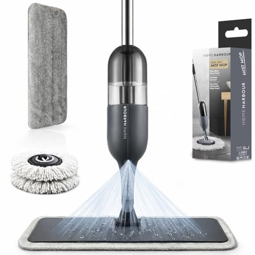 HH3 Pro Mist Mop | 360° Pivoting Spray Mop For Floors with Refillable 420ml Tank, Flat & Round Head, Microfibre Pads & Window Cleaner Attachment | All-in-One Floor & Glass Cleaning Kit