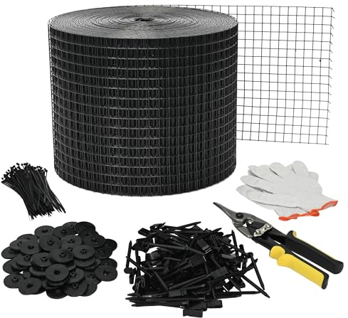 ybaymy Protección contra pájaros para módulos solares, 30 m x 20 cm, rejilla solar con 60 pinzas de fijación, 100 bridas, 1 alicate, 1 par de guantes, protección del módulo solar con revestimiento de