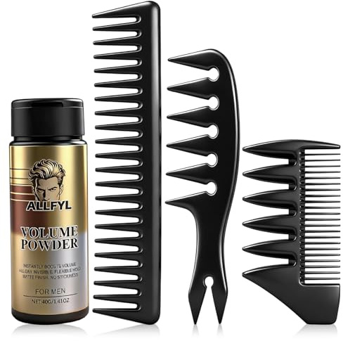 ALLFYL 5 Stück Kamm und Haarpuder Männer Set Styling Kamm Männer Lockenkamm Volumen Puder Haare für Alle Haartypen Halten Sorgt für Volumen und Textur