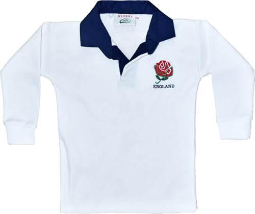 New Model UK England Rose Rugby Shirt for Kids Size 22 to 33 (7 Years to 8 Years, White)