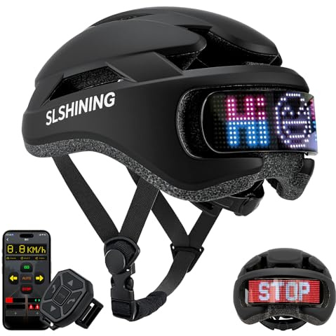 Smart App Program Bike Helmet, Back LED Lights Display with App Control-576 RGB LEDs, Programmable Graphics & Text, Remote Control, USB, Lightweight EPS Shell, For Adult Men/Women Cycling, Scooter