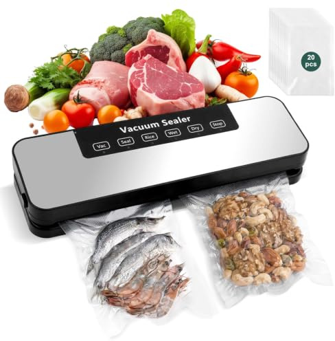 Focenat Machine Sous Vide Alimentaire, Appareil Sous Vide Alimentaire, Vacuum Sealer, 65 Kpa, 20 Sacs Sous Vide Inclus, pour Aliments Secs et Humides