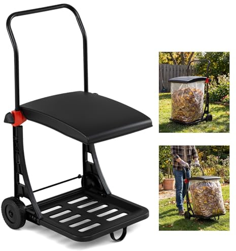 TANGZON Mobile Trash Bag Holder, Height Adjustable Leaf Bag Holder Cart with Lid & Ergonomic Handle, Outdoor Garden Leaf Bag Stand for Leaves Weeding Camping Parties