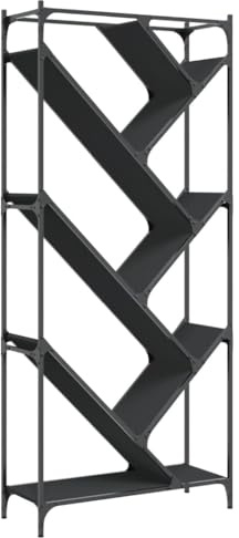 faucqel Libreria nera, 79 x 30 x 180 cm, in legno e metallo con design a forma di albero, piedini regolabili, robusta struttura in metallo, ideale come scaffale da soggiorno per libri e documenti