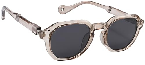 Gafas de sol polarizadas para niños, diseño retro vintage de polígono plegable, material de marco TR flexible, gafas ligeras de protección solar, color marrón