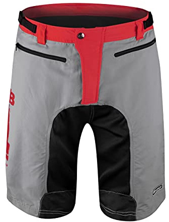 Force, pantaloni corti da bicicletta, MTB-11, super vestibilità, Grigio -Nero-Rosso , S