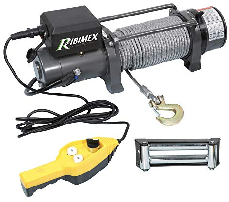 Ribimex PE12V9000 Treuil électrique à fixer 12 V, capacité 4000 kg, corde 29 m