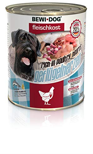 BEWI DOG Nourriture à la Viande Riche en cœur de volaille [400 g] Boîte | Nourriture Humide pour Chiens | sans céréales | Viande Musculaire et abats à Structure de Viande Solide | 6 x 400 g