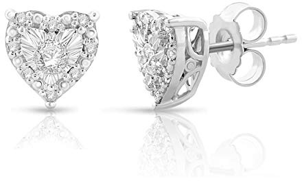 NATALIA DRAKE 1/4 Cttw Diamond Stud Earrings for Women in Rhodium Plated 925 Sterling Silver Heart Shaped Studs Color I-J/Clarity I2-I3