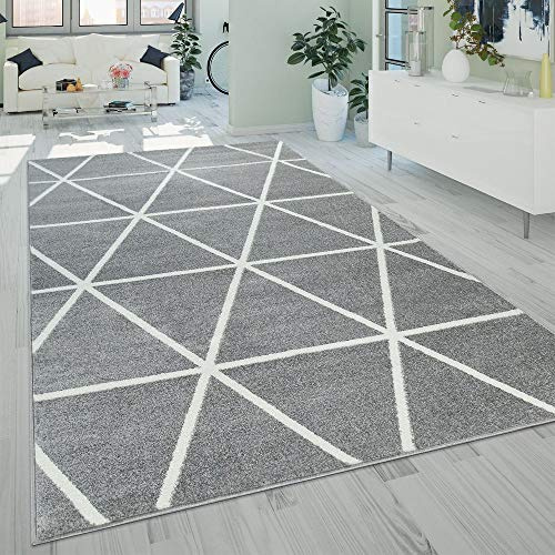 Paco Home Teppich Wohnzimmer Kurzflor Rauten Skandi Muster Modern Weich Grau Weiß, Grösse:240x320 cm