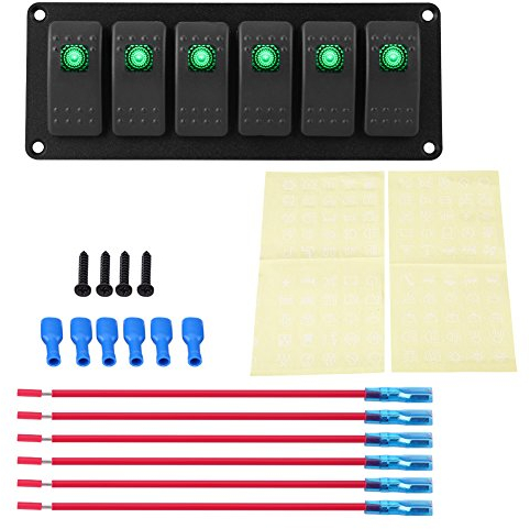 Keenso 12-24V 6 Gang Wippschalter Panel, LED Lichtleiste Schalter Panel Wasserdicht Professionelles Design für Auto RV Boot Yacht Marine Einfache Installation(Grün)