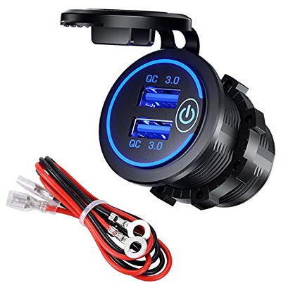 YGL Carga Rapida 3.0 Cargador de Coche Dual USB con Interruptor,Impermeable 36W 12V USB Outlet Cargador rápido para Coche Barco Motocicleta