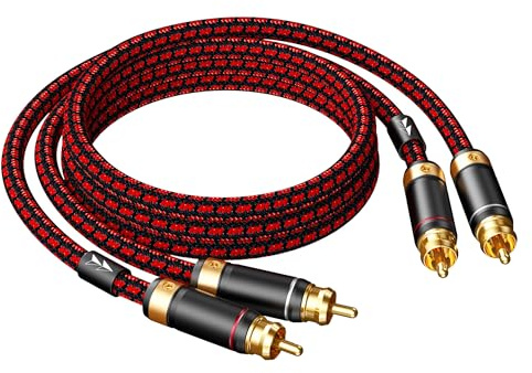 Primeda Auidophile 2RCA Male to 2RCA Male Stereo Audio Cable,Gold Plated | 4N Oxgen-Free Copper Core (9 Feet (3M))