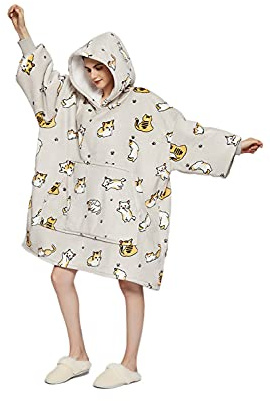 Sacebeleu Decke Hoodie Sweatshirt | Flauschige Sherpa TV-Decke mit Ärmeln | Oversized Kapuzen Pullover Kuscheldecke mit Känguru Tasche | Flanell Fleecedecke | Einheitsgröße für Damen,Herren
