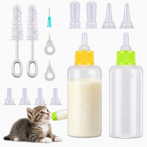 16 Pieces Pet Feeding Bottle Kit Kitten Bottles Kitten Milk Replacer Puppy Milk Feeder with Replacement Nipples Puppy Feeding Bottles for Newborn Small Animals Nursing Supplies (Yellow, Green)