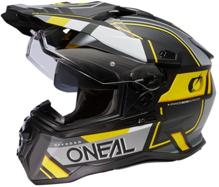 O'NEAL | Motorradhelm | Enduro Touring Adventure | Guter Fit, Pinlock & Bluetooth fähig, integrierte Sonnenblende | D-SRS Helmet Square V.23 | Erwachsene | Schwarz Grau Neon-Gelb | S