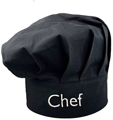 Pet-Jos Chef Kochmütze Unisex Kochmütze aus Baumwolle Hotel Küche Restaurant Gastro-Hüte Einstellbar für Kochen Schwarz
