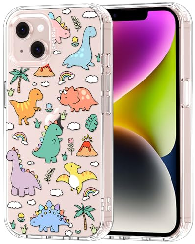 MOSNOVO Case for iPhone 13/14, [Buffertech 6.6ft Military-Grade Drop Protection] [Anti Peel Off Tech] Clear TPU Bumper Phone Case Cover Design - Dinosaur Land