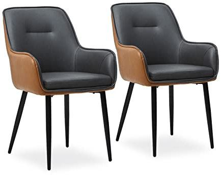 CLIPOP Esszimmerstühle 2er Set mit Armlehne Kunstleder Grau-Braun, Gepolstert Küchenstuhl, Sessel Esszimmerstuhl Loungesessel Wohnzimmer Empfangstühle für Esszimmer Küche